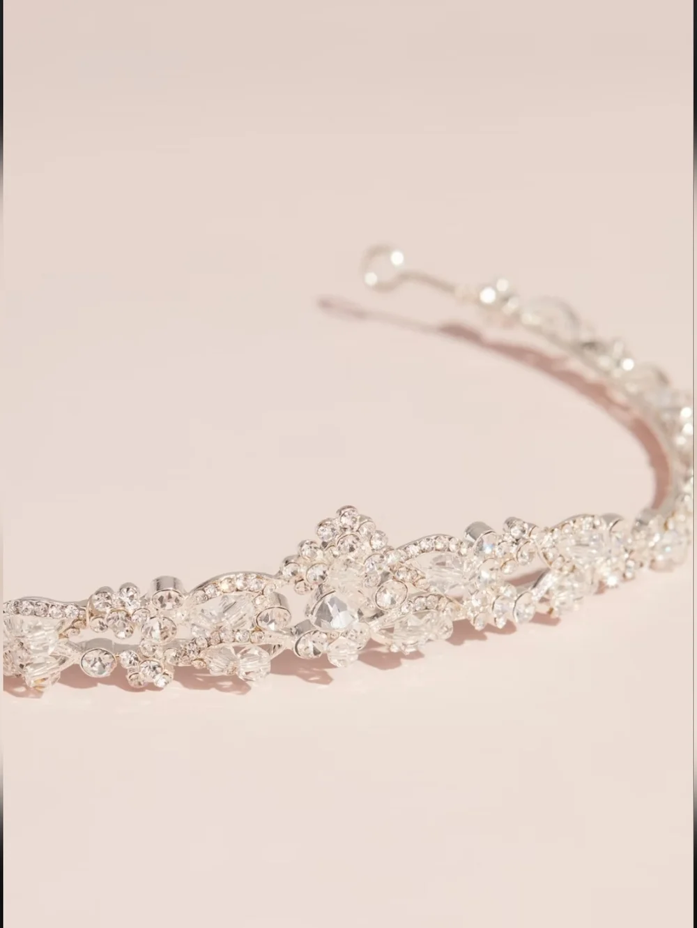David's Bridal Tiarar Crested Crystal Embellished Head Piece Silver Tone Hair